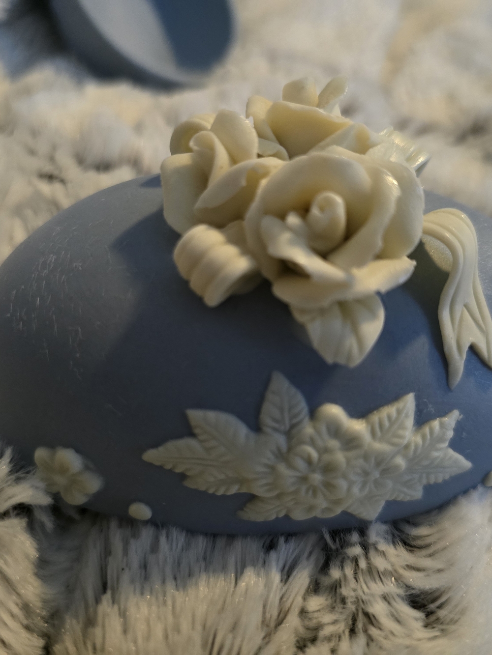 Vintage Blue Decorative Flower-Embellished Trinket Dish 5" EUC